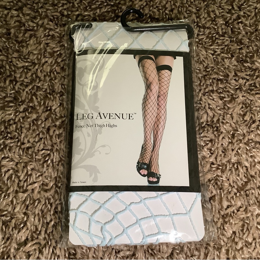Leg Avenue fence net thigh highs, color light blue, One Size